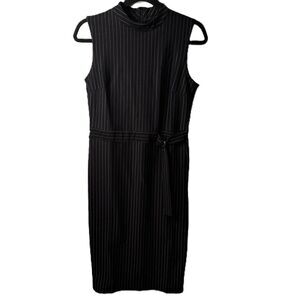 Yi Jie Fashion Womens Black White PinStriped Pattern Mock Neck Dress Size XL NEW